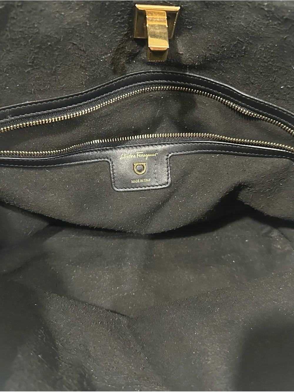 Salvatore Ferragamo Black Leather Tote with Gold Hardware